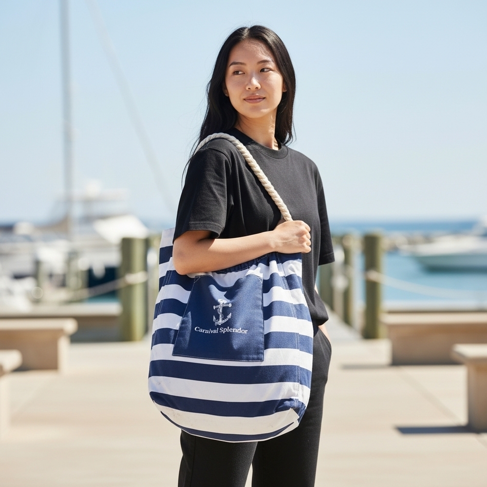 Carnival Cruise Line Splendor Oversize Tote Beach Bag Nautical Blue White